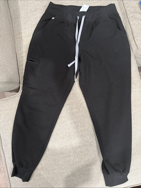 Figs Pants - Figs Black Track Joggers with Gray Drawstrings